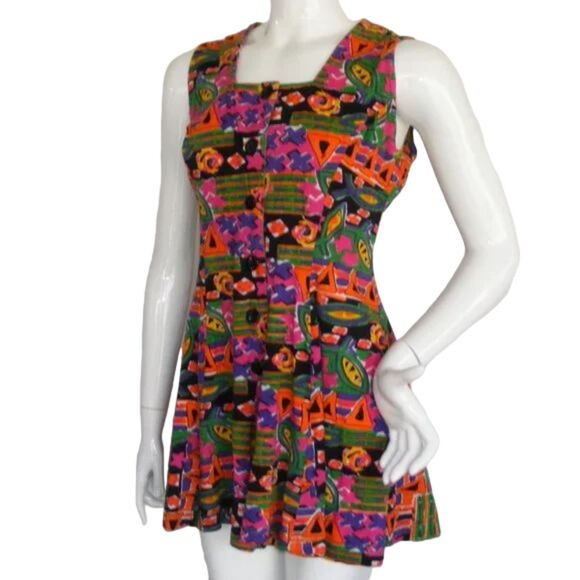 DASHERS Romper, M, Bold Print, Multicolor, VINTAGE, Shorts Sleeveless Geometric - Picture 4 of 15